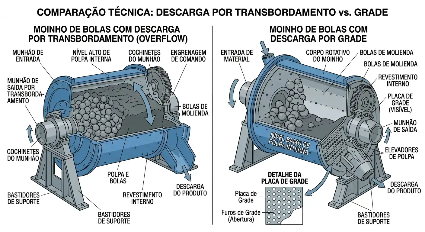 Diagrama de corte comparando moinho de bolas