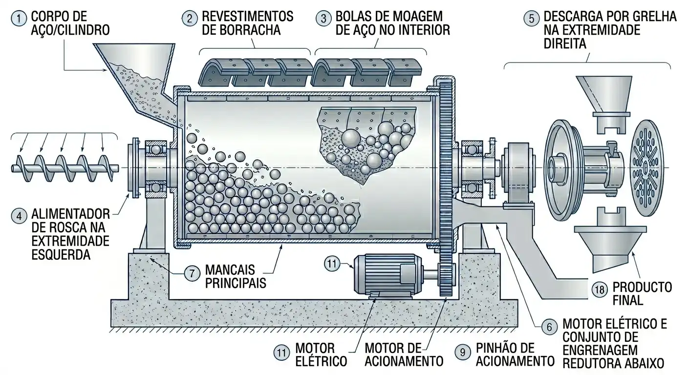Estrutura do Moinho de Bolas Contínuo