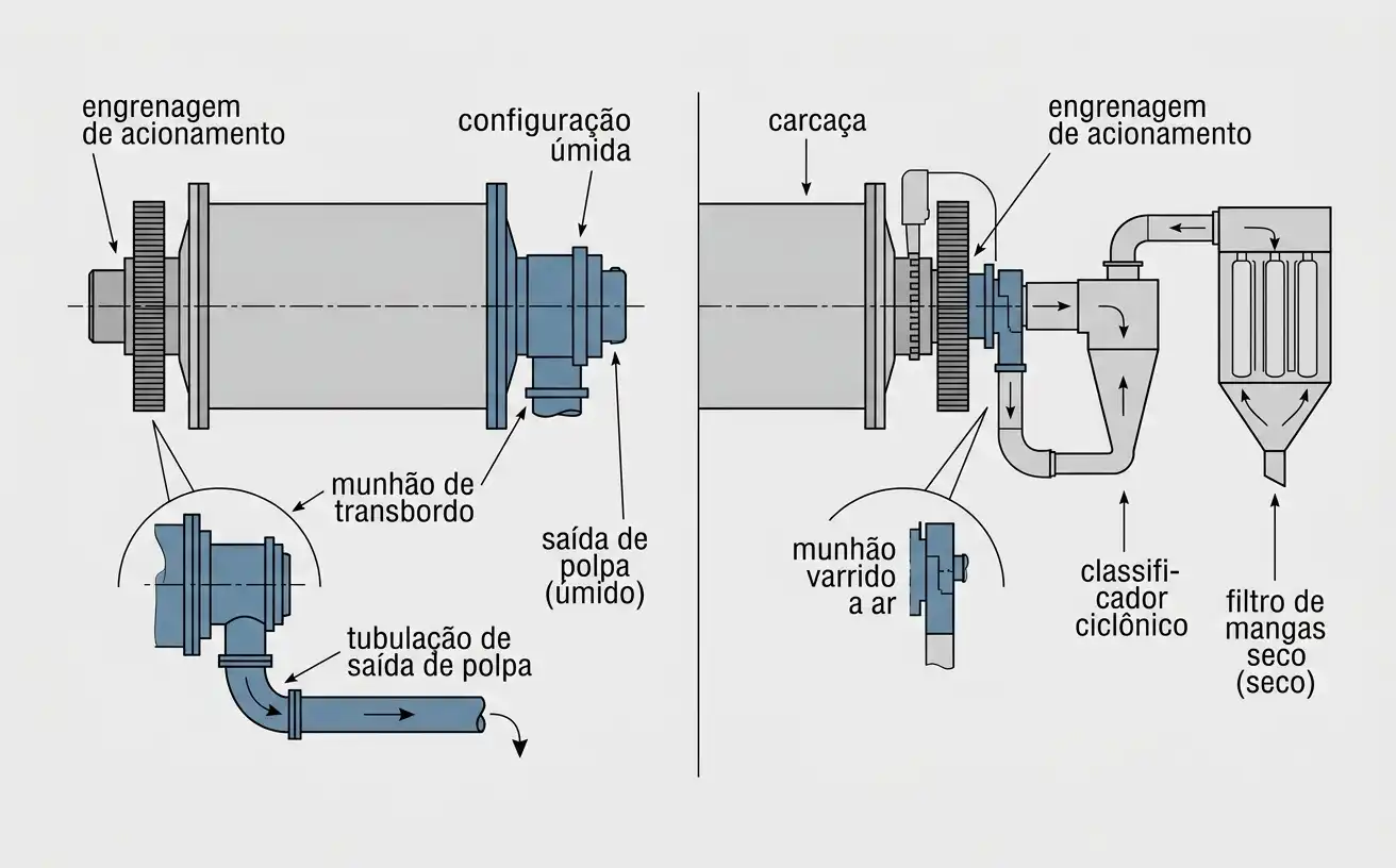 configuração úmida com munhão de transbordo