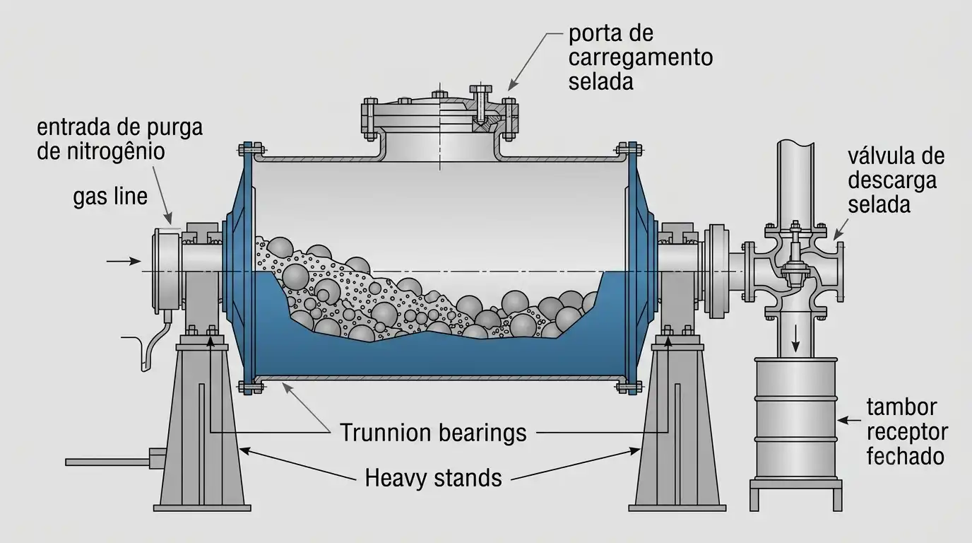 purga de nitrogênio e descarga fechada para contenção de material perigoso