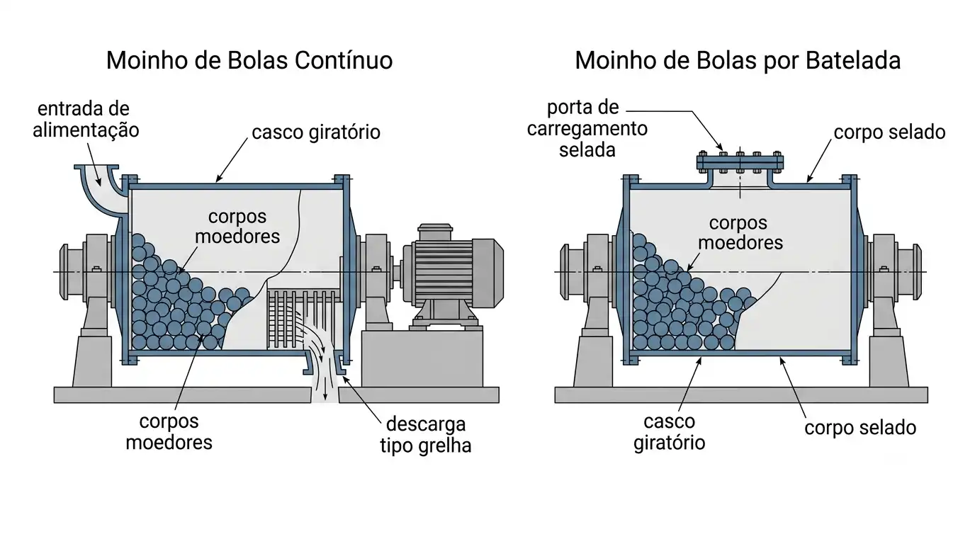 comparação em corte das rotas de alimentação e descarga