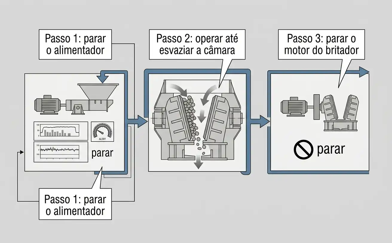 Procedimento de parada do britador