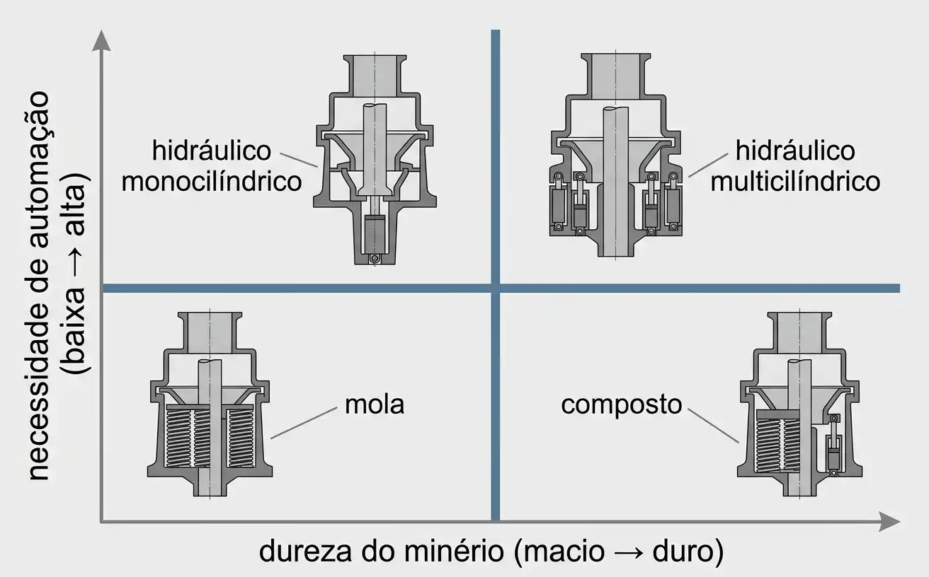 quatro tipos de britadores cônicos
