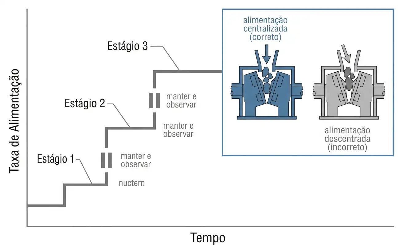 taxa de alimentação aumentando em etapas ao longo do tempo