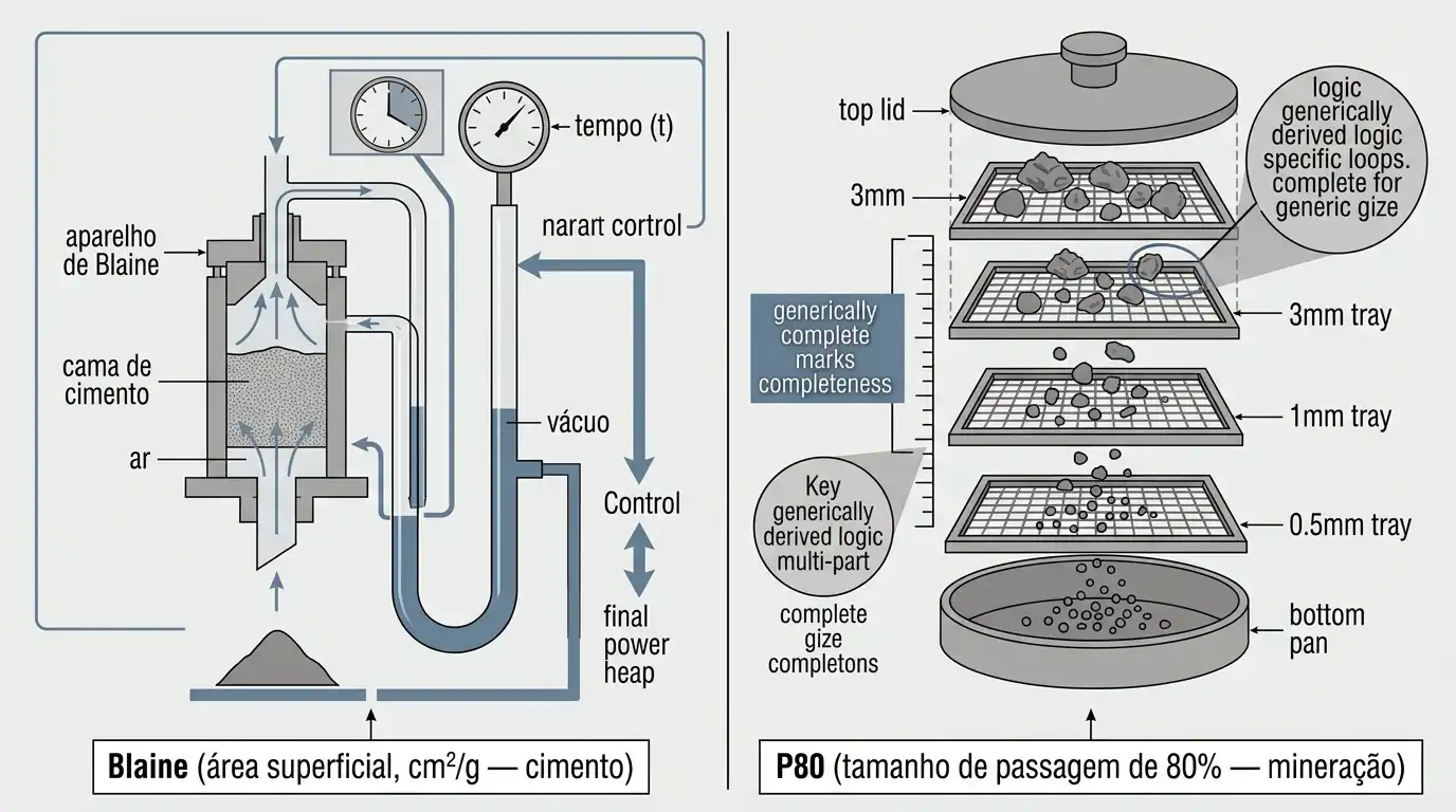 Teste de área superficial Blaine comparado com medição de peneira P80