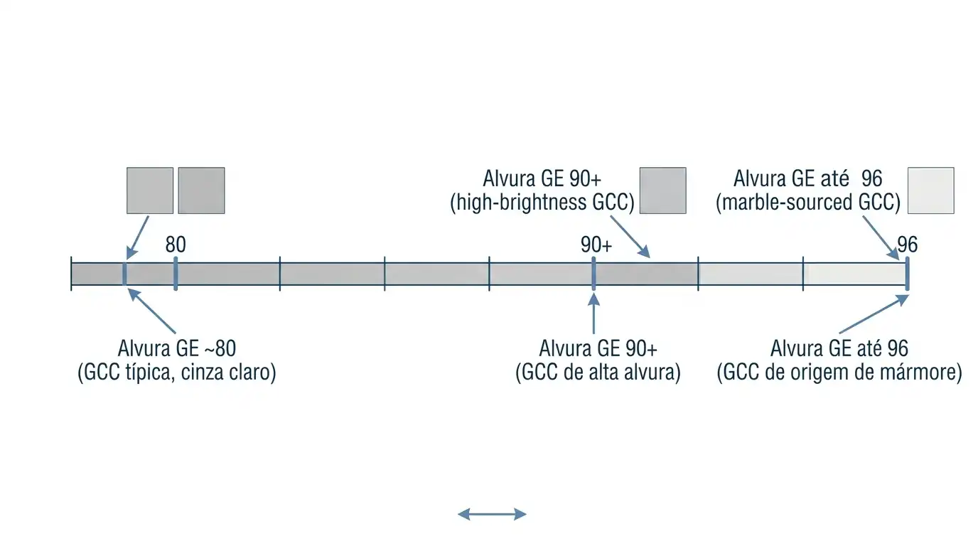 Escala de brilho GE desde GCC cinza claro típico até GCC de alto brilho e origem mármore