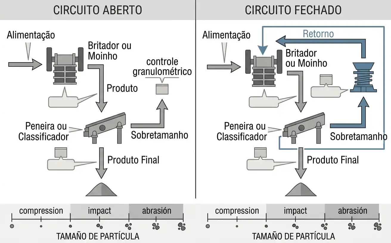 Diagrama de circuito aberto e fechado com produto e retorno de sobretamanho